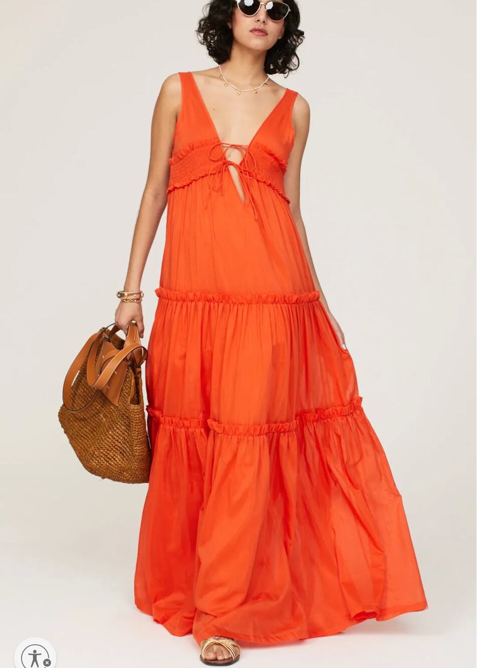 Nicholas Orange Tiered Ruffle Maxi Dress Size 2 Silk Vacation Boho Gown $600